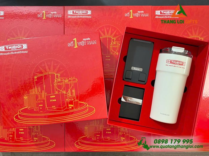 Giftset VIP (Ly Lock&Lock + Hộp Namecard + Giá Đỡ Điện Thoại) In Khắc Logo Doanh Nghiệp THIBIDI