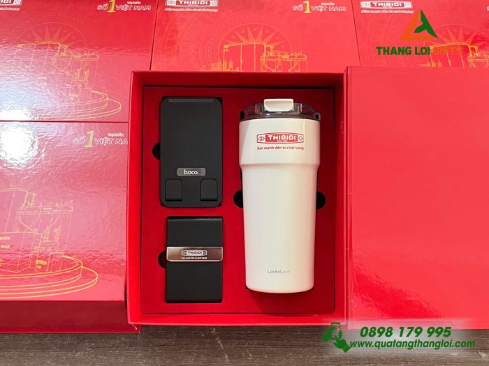 Giftset VIP (Ly Lock&Lock + Hộp Namecard + Giá Đỡ Điện Thoại) In Khắc Logo Doanh Nghiệp THIBIDI