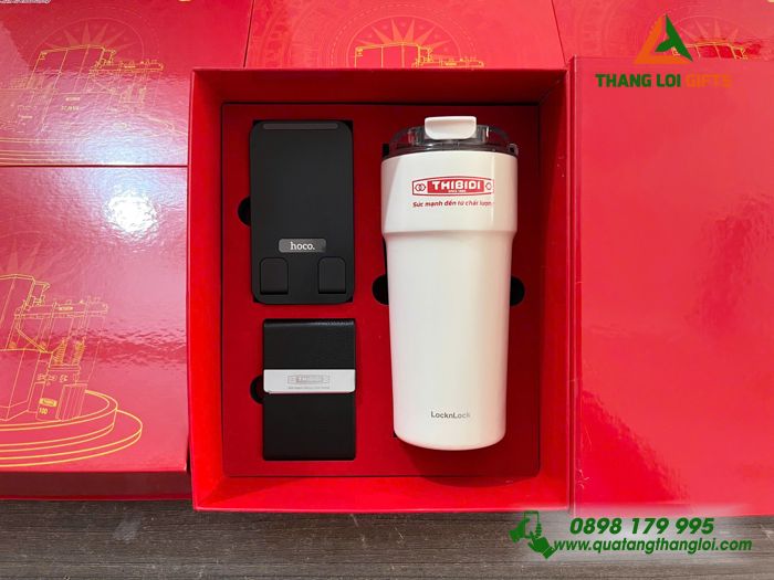 Giftset VIP (Ly Lock&Lock + Hộp Namecard + Giá Đỡ Điện Thoại) In Khắc Logo Doanh Nghiệp THIBIDI