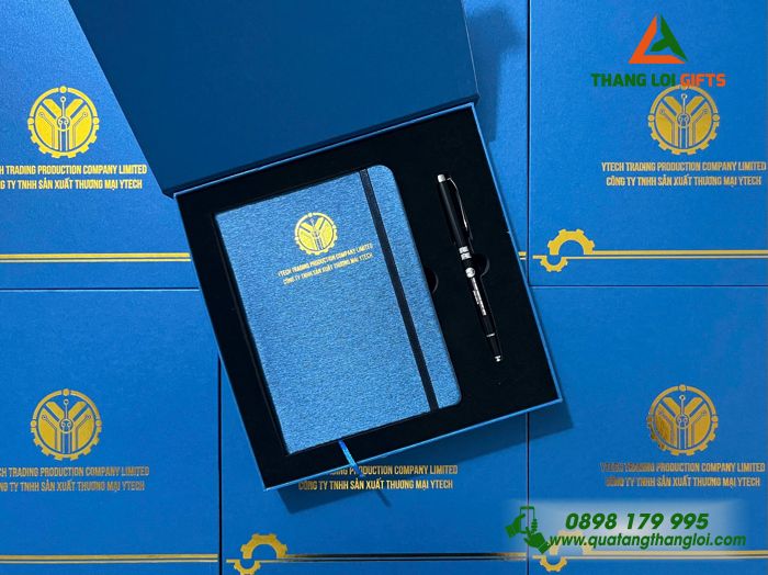 Combo Quà Tặng (Sổ & Bút) In Khắc Logo Doanh Nghiệp Y TECH Làm Quà Tặng Khách Hàng VIP