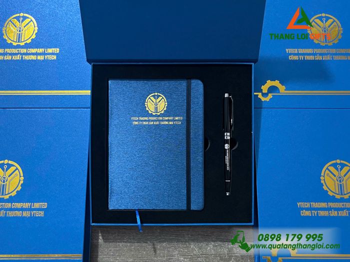 Combo Quà Tặng (Sổ & Bút) In Khắc Logo Doanh Nghiệp Y TECH Làm Quà Tặng Khách Hàng VIP