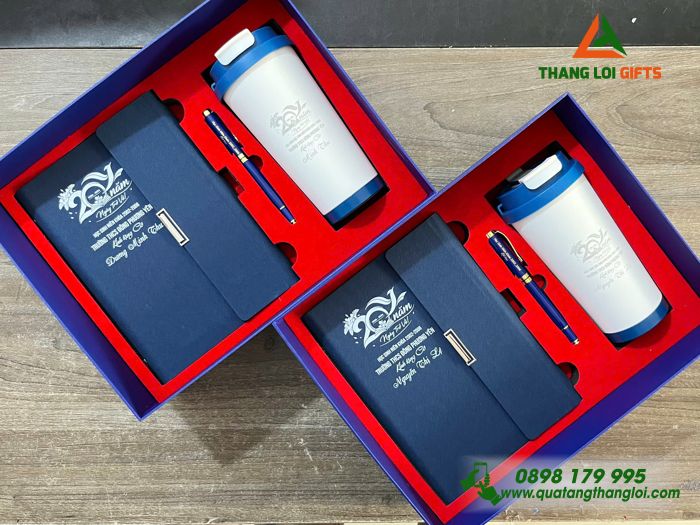 Giftset Bộ Quà Tặng (Sổ + Ly + Bút) Cao Cấp In Khắc Logo Kỷ Niệm 20 Năm Ngày Trở Về Trường THCS Đông Phương Yên