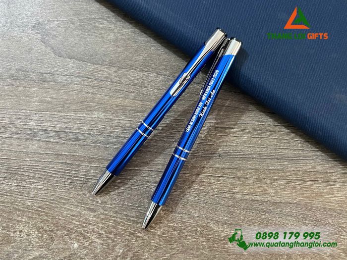 Bút Bi Kim Loại Bấm Màu Xanh Khắc Tên Sự Kiện Làm Quà Tặng Phật Giáo