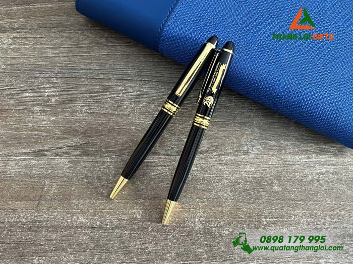 Bút Ký Kim Loại Xoay Màu Đen Khoen Vàng Khắc Logo Kỷ Niệm 20 Năm Ngày Trở Về Trường THPT Trần Hưng Đạo