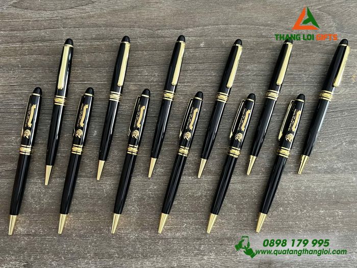 Bút Ký Kim Loại Xoay Màu Đen Khoen Vàng Khắc Logo Kỷ Niệm 20 Năm Ngày Trở Về Trường THPT Trần Hưng Đạo
