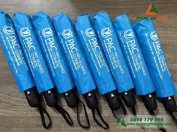 Dù Cầm Tay Gấp 3 Màu Trắng Xanh In Logo Doanh Nghiệp PRO ALLIANCE COSMETIC