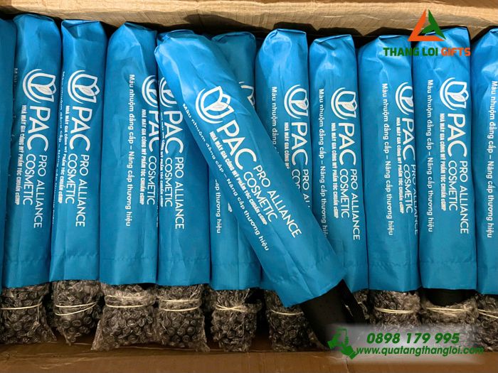 Dù Cầm Tay Gấp 3 Màu Trắng Xanh In Logo Doanh Nghiệp PRO ALLIANCE COSMETIC