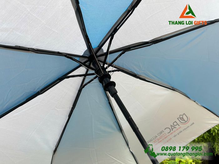 Dù Cầm Tay Gấp 3 Màu Trắng Xanh In Logo Doanh Nghiệp PRO ALLIANCE COSMETIC