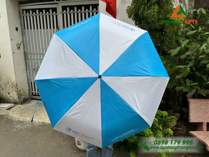 Dù Cầm Tay Gấp 3 Màu Trắng Xanh In Logo Doanh Nghiệp PRO ALLIANCE COSMETIC