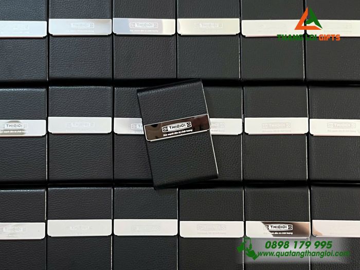 Hộp Đựng Namecard Kim Loại Phối Da Màu Đen Cao Cấp Khắc Logo Doanh Nghiệp THIBIDI