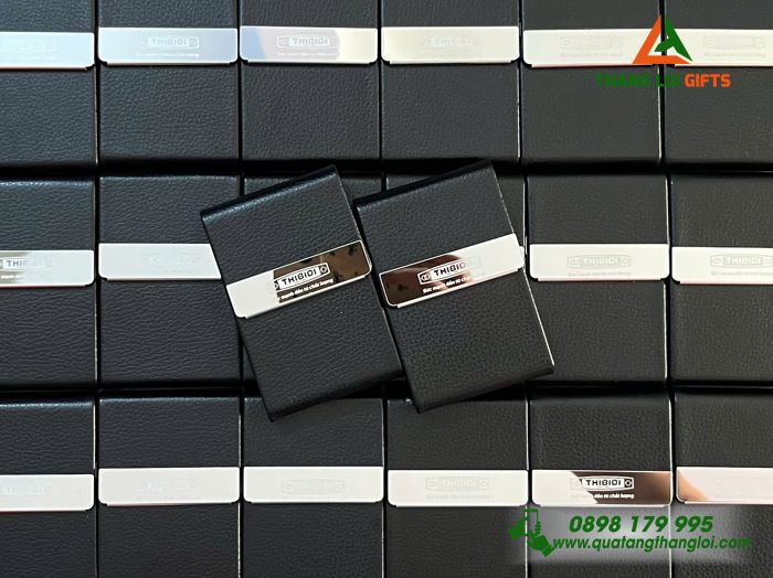 Hộp Đựng Namecard Kim Loại Phối Da Màu Đen Cao Cấp Khắc Logo Doanh Nghiệp THIBIDI
