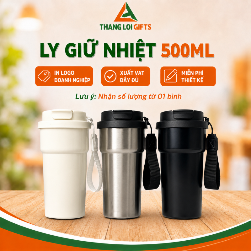 Ly Giữ Nhiệt 500ml In Khắc Logo Doanh Nghiệp Làm Quà Tặng