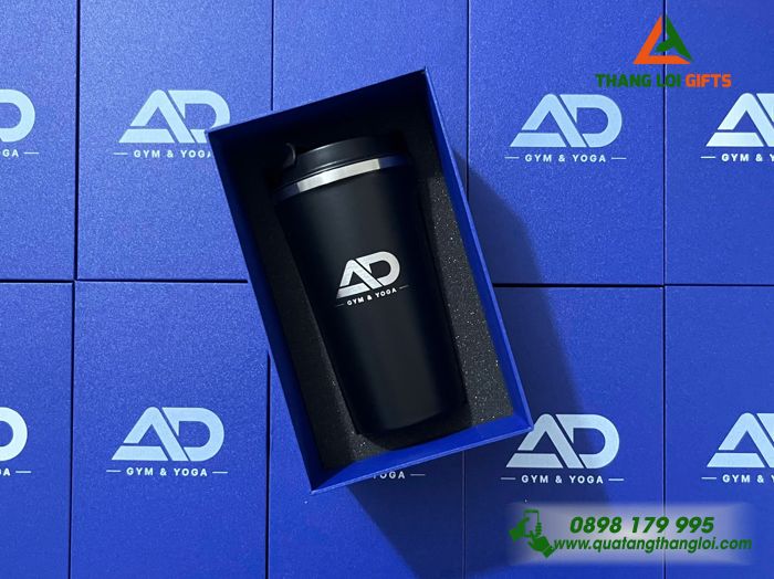 Ly Giữ Nhiệt 510ml Màu Đen Khắc Logo AD Gym & Yoga