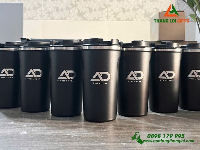 Ly Giữ Nhiệt 510ml Màu Đen Khắc Logo AD Gym & Yoga