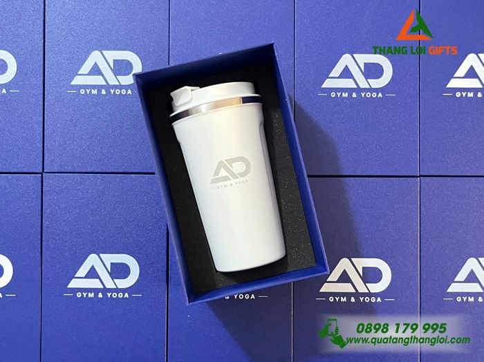 Ly Giữ Nhiệt 510ml Màu Trắng Khắc Logo AD Gym & Yoga