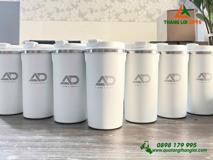 Ly Giữ Nhiệt 510ml Màu Trắng Khắc Logo AD Gym & Yoga