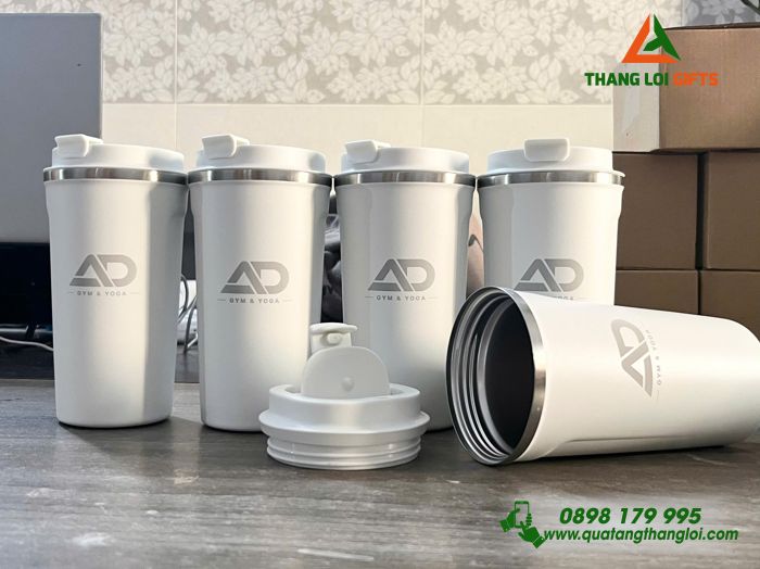 Ly Giữ Nhiệt 510ml Màu Trắng Khắc Logo AD Gym & Yoga