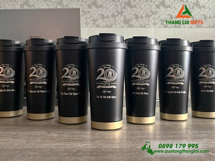 Ly Giữ Nhiệt Inox 316 530ml Màu Đen  Khắc Logo Kỷ Niệm 20 Năm Ngày Ra Trường THPT Trần Hưng Đạo