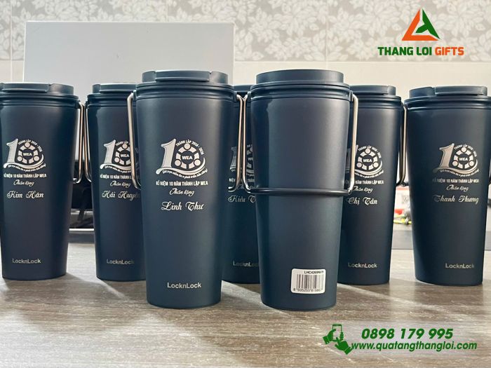 Ly Giữ Nhiệt Lock&Lock LHC4269 540ml Màu Xanh Navy Khắc Logo Kỷ Niệm 10 Năm Thành Lập Trung Tâm Anh Ngữ Tây Âu Mỹ