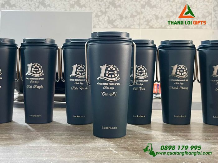 Ly Giữ Nhiệt Lock&Lock LHC4269 540ml Màu Xanh Navy Khắc Logo Kỷ Niệm 10 Năm Thành Lập Trung Tâm Anh Ngữ Tây Âu Mỹ