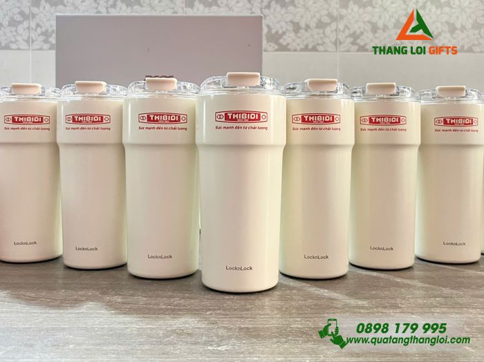Ly Giữ Nhiệt Lock&Lock LHC4357 650ml Màu Trắng Kem In Logo Doanh Nghiệp THIBIDI