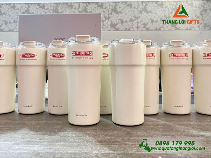 Ly Giữ Nhiệt Lock&Lock LHC4357 650ml Màu Trắng Kem In Logo Doanh Nghiệp THIBIDI
