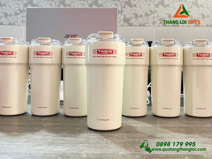 Ly Giữ Nhiệt Lock&Lock LHC4357 650ml Màu Trắng Kem In Logo Doanh Nghiệp THIBIDI