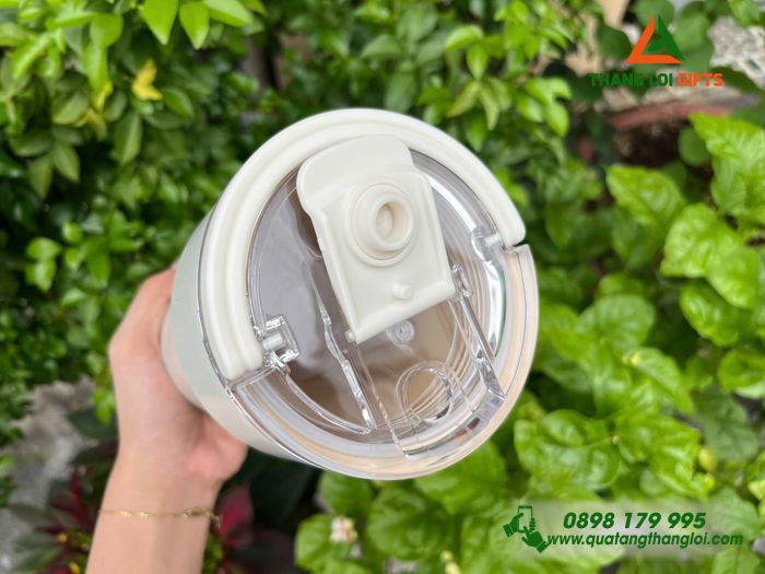 Ly Giữ Nhiệt Lock&Lock LHC4416 Phủ Sứ 710ml Màu Trắng Ngà Khắc Logo Shinhan Bank Làm Quà Tặng Ngân Hàng