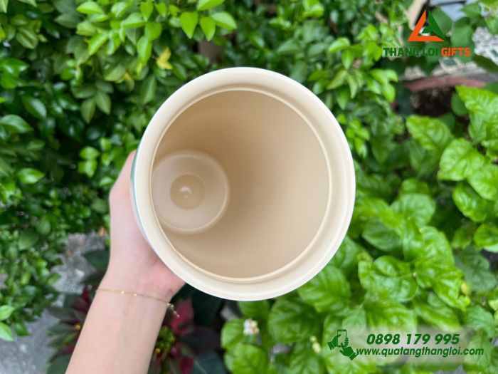 Ly Giữ Nhiệt Lock&Lock LHC4416 Phủ Sứ 710ml Màu Trắng Ngà Khắc Logo Shinhan Bank Làm Quà Tặng Ngân Hàng