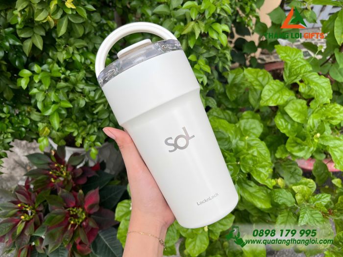 Ly Giữ Nhiệt Lock&Lock LHC4416 Phủ Sứ 710ml Màu Trắng Ngà Khắc Logo Shinhan Bank Làm Quà Tặng Ngân Hàng