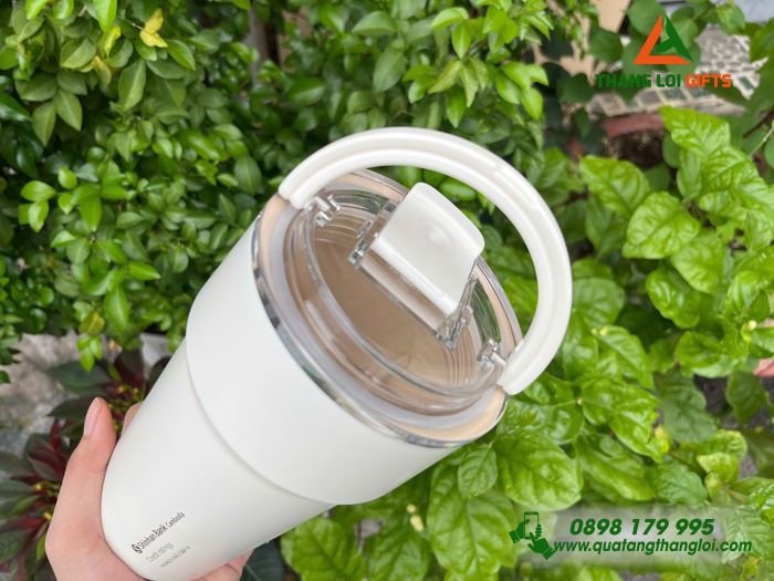Ly Giữ Nhiệt Lock&Lock LHC4416 Phủ Sứ 710ml Màu Trắng Ngà Khắc Logo Shinhan Bank Làm Quà Tặng Ngân Hàng