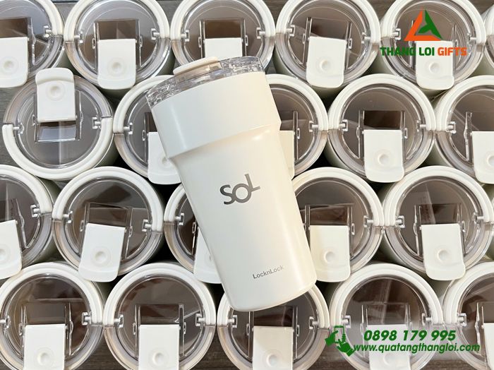 Ly Giữ Nhiệt Lock&Lock LHC4416 Phủ Sứ 710ml Màu Trắng Ngà Khắc Logo Shinhan Bank Làm Quà Tặng Ngân Hàng