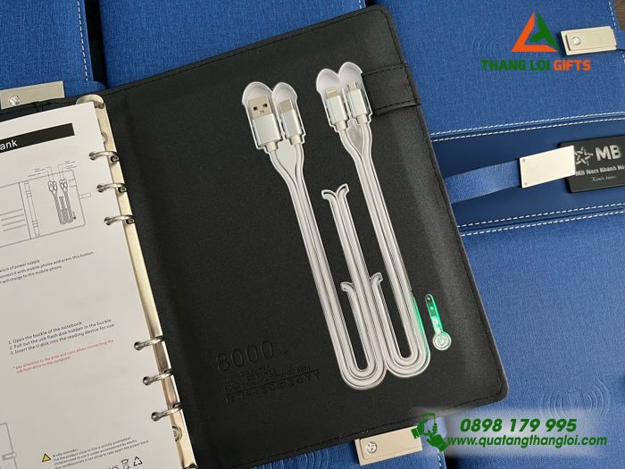 Sổ Tay Đa Năng 8.000mAh Màu Xanh Khắc Logo Ngân Hàng MB Làm Quà Tặng