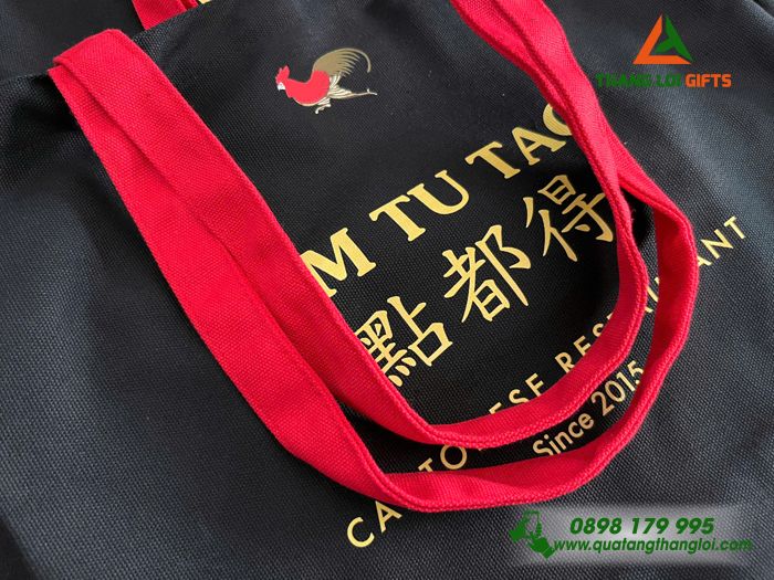 Túi Vải Canvas Màu Đen In Logo Nhà Hàng Ẩm Thực DIM TU TAC