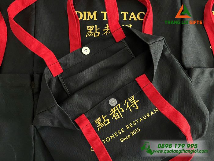 Túi Vải Canvas Màu Đen In Logo Nhà Hàng Ẩm Thực DIM TU TAC