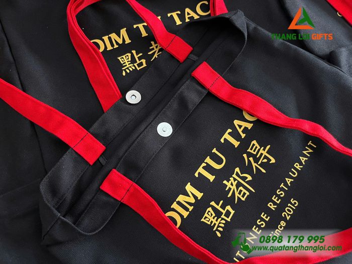 Túi Vải Canvas Màu Đen In Logo Nhà Hàng Ẩm Thực DIM TU TAC