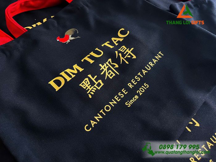 Túi Vải Canvas Màu Đen In Logo Nhà Hàng Ẩm Thực DIM TU TAC