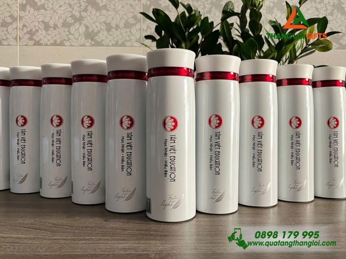 Bình Giữ Nhiệt Lock&Lock LHC4131 450ml Màu Trắng vạch Đỏ In Logo Tâm Việt Education