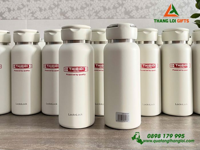 Bình Giữ Nhiệt Lock&Lock LHC4321 650ml Màu Trắng Ngà In Logo Doanh Nghiệp THIBIDI