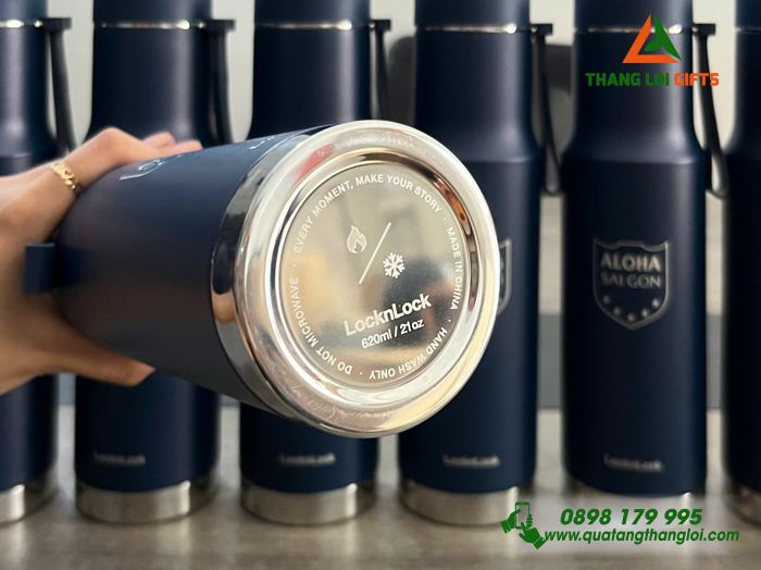 Bình Giữ Nhiệt Lock&Lock LHC4199 620ml Màu Xanh Đậm Khắc Logo Trung Tâm Ngoại Ngữ ALOHA Sài Gòn