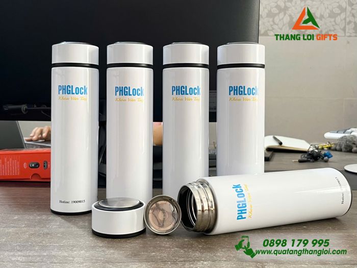 Bình Giữ Nhiệt Màu Trắng 500ml In Logo Doanh Nghiệp PHGLock