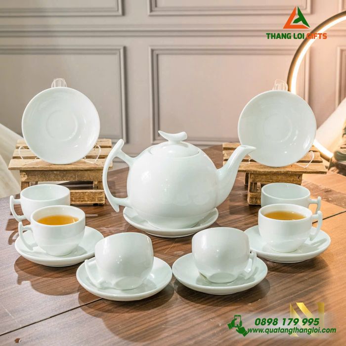 Bộ Ấm Trà Gốm Sứ Cao Cấp In Logo Theo Yêu Cầu