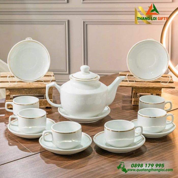 Bộ Ấm Trà Gốm Sứ Cao Cấp In Logo Theo Yêu Cầu
