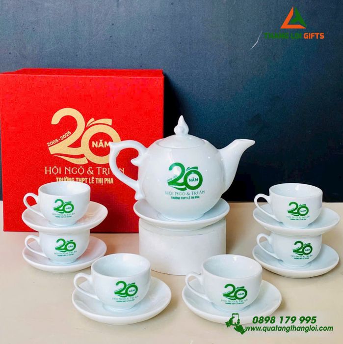 Bộ Ấm Trà Gốm Sứ Cao Cấp In Logo Doanh Nghiệp