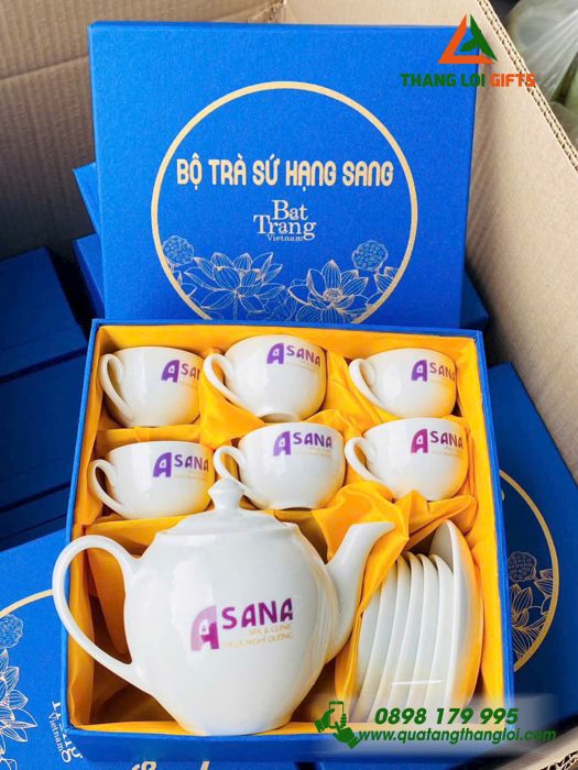 Bộ Ấm Trà Gốm Sứ Cao Cấp In Logo Theo Yêu Cầu