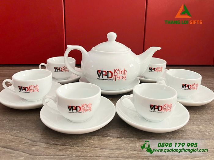 Bộ Ấm Trà Gốm Sứ Cao Cấp In Logo Doanh Nghiệp Minh Phát Holdings