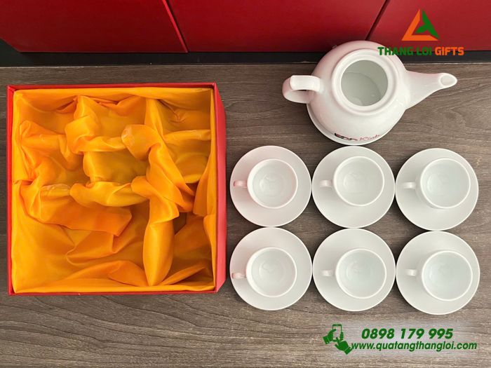Bộ Ấm Trà Gốm Sứ Cao Cấp In Logo Doanh Nghiệp Minh Phát Holdings