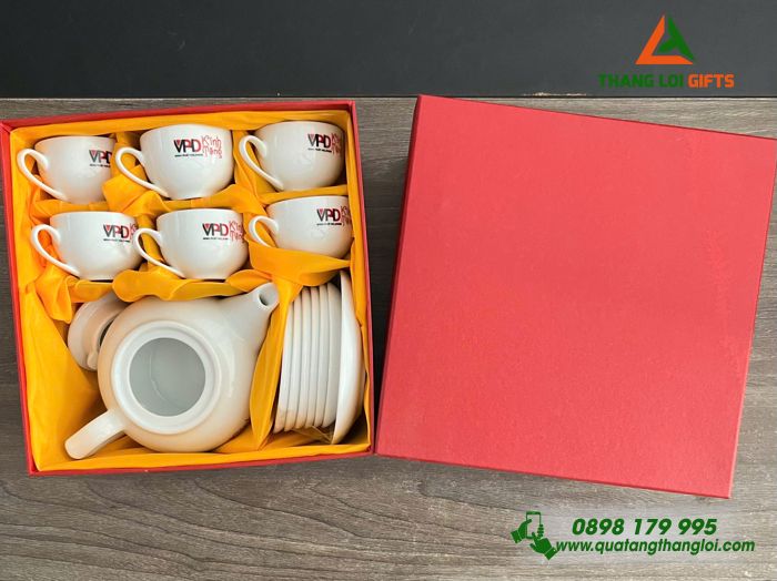 Bộ Ấm Trà Gốm Sứ Cao Cấp In Logo Doanh Nghiệp Minh Phát Holdings
