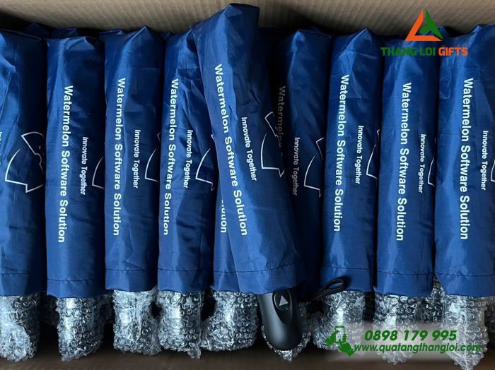 Ô Dù Cầm Tay Gấp 3 Màu Xanh Đậm In Logo Doanh Nghiệp Watermelon 