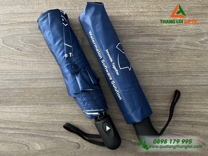 Ô Dù Cầm Tay Gấp 3 Màu Xanh Đậm In Logo Doanh Nghiệp Watermelon 